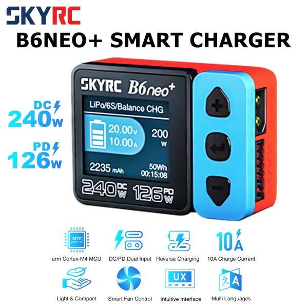 SkyRC B6 neo Smart Charger DC 200W PD 80W LiPo Battery Balance Charger SK-100198 Compact 6S Charger Discharger