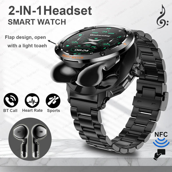2025 Smart Watch 2 in 1 With Earphone Smartwatch Bluetooth Call Men Watch GPS Track Heart Rate Monitor Play Music SmartWatch