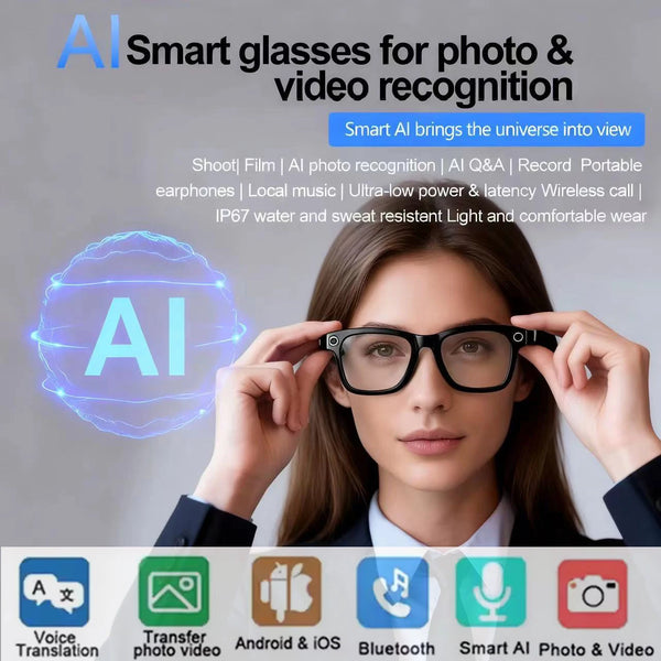 2025 AI Interaction Smart Glasses New With Camera Photo Video Record Translation Music Smart Sunglasses Bluetooth Call Headphone