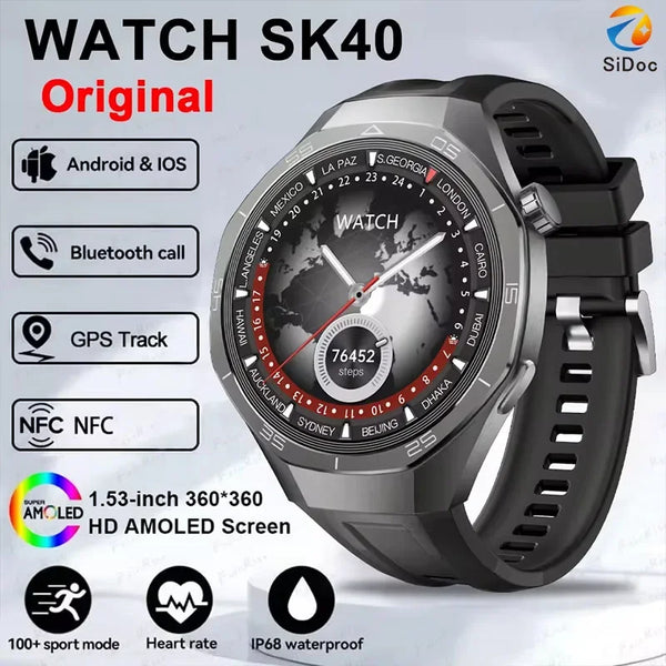 Smart Watch SK40 Smart Watch Bluetooth Call Health Waterproof Smart Watch Men's and Women's 1.53-inch HD AMOLED Screen GPS