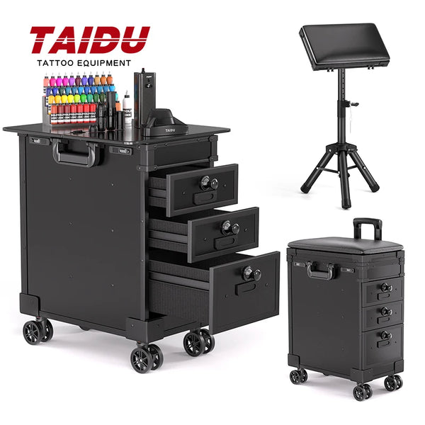 TAIDU Tattoo Suitcase With Three Drawers Luggage Case Composite PU ABS Traveling Case Large Storage Space Tattoo Equipment