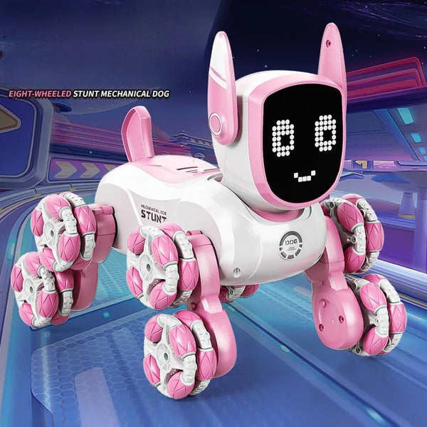 New Intelligent Robot Dog:/gesture Control, 8-wheel Stunt, Programming Remote Control Pet Toy Pink Version