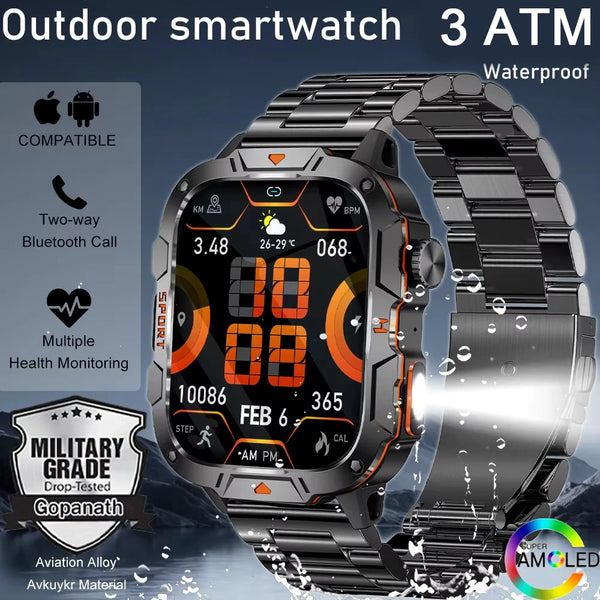 2025 New Smart Watch 3ATM Waterproof 1.96"Full touch Screen New Outdoor Men Sport LED Flashlight 420mAh Large Battery Bluetoot