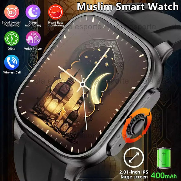Muslim Smart Watch 2.01" Square Smart Watch for Men Health Monitoring Islamic Quran Watch Prayer Bluetooth 5.3 Call Smartwatches