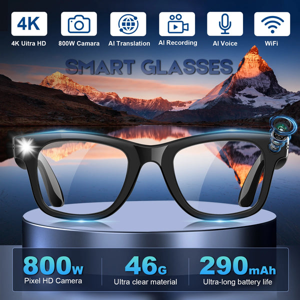 Smart Glasses Camera With 8MP Video, Glasses For Man With Languages Translation, Bluetooth Call And Music For Men And Women.