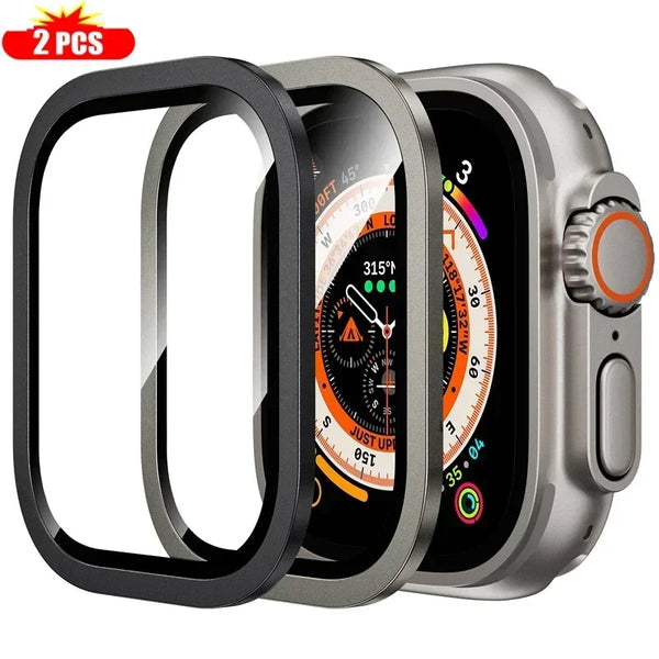 2PCS Titanium Metal Frame for Apple Watch Ultra2 49mm Accessories Tempered Glass Anti-Scratch film Series Ultra Screen Protector
