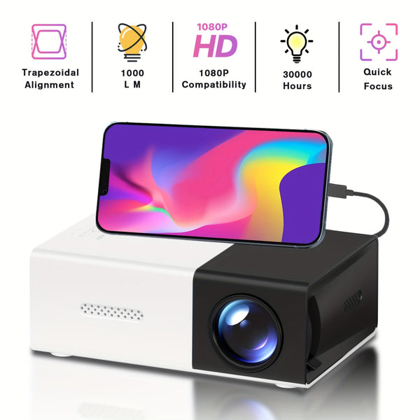 HD Mini Projector, Portable Movie Projector, Smart Home Projector, Outdoor Movie Projector, LED Micro Video Projector, Compatible With Phone/Tablet/Laptop/TV With HD USB Interface And Remote Control, Suitable For Halloween, C